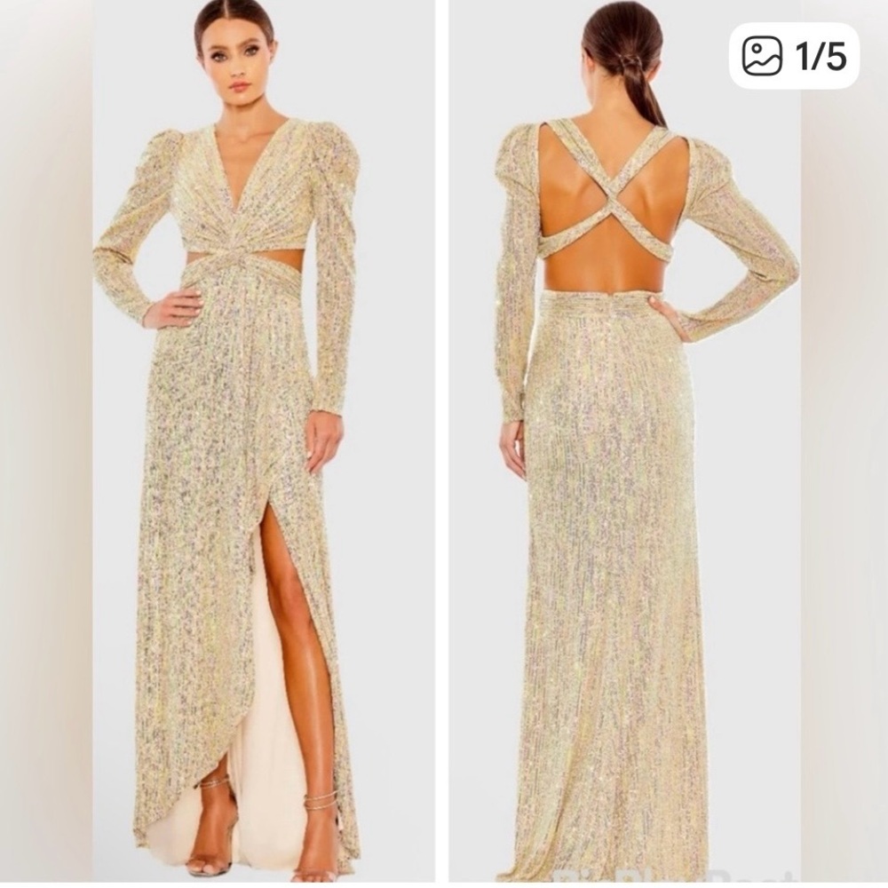 Mac Duggal Glittering Gold Backless Dress